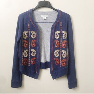 Lucky Bliss Embroidered Open Front Cardigan Blue Size Small